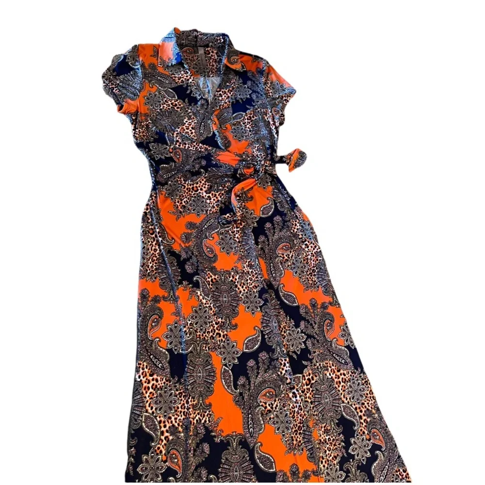Mixed media MAXI DRESS by S-Twelve Size Large Main colors: navy blue & o… - Picture 1 of 10